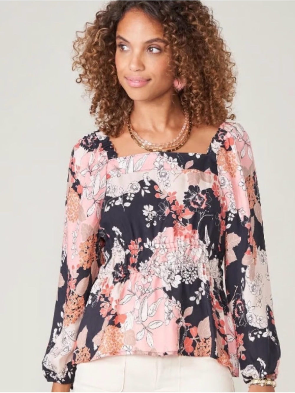 Spartina 449 Nina Blouse Romantic Floral Square Neck Puff Sleeve Cupro Top Small
